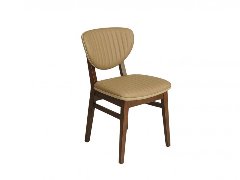 Lina Masif Ahşap Sandalye – Bej Kapitoneli