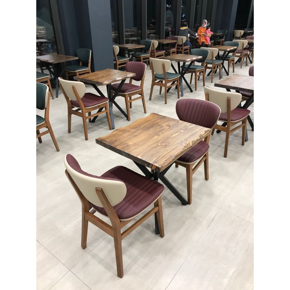 Virella X Ayaklı Ahşap Cafe Masa Sandalye Takımı